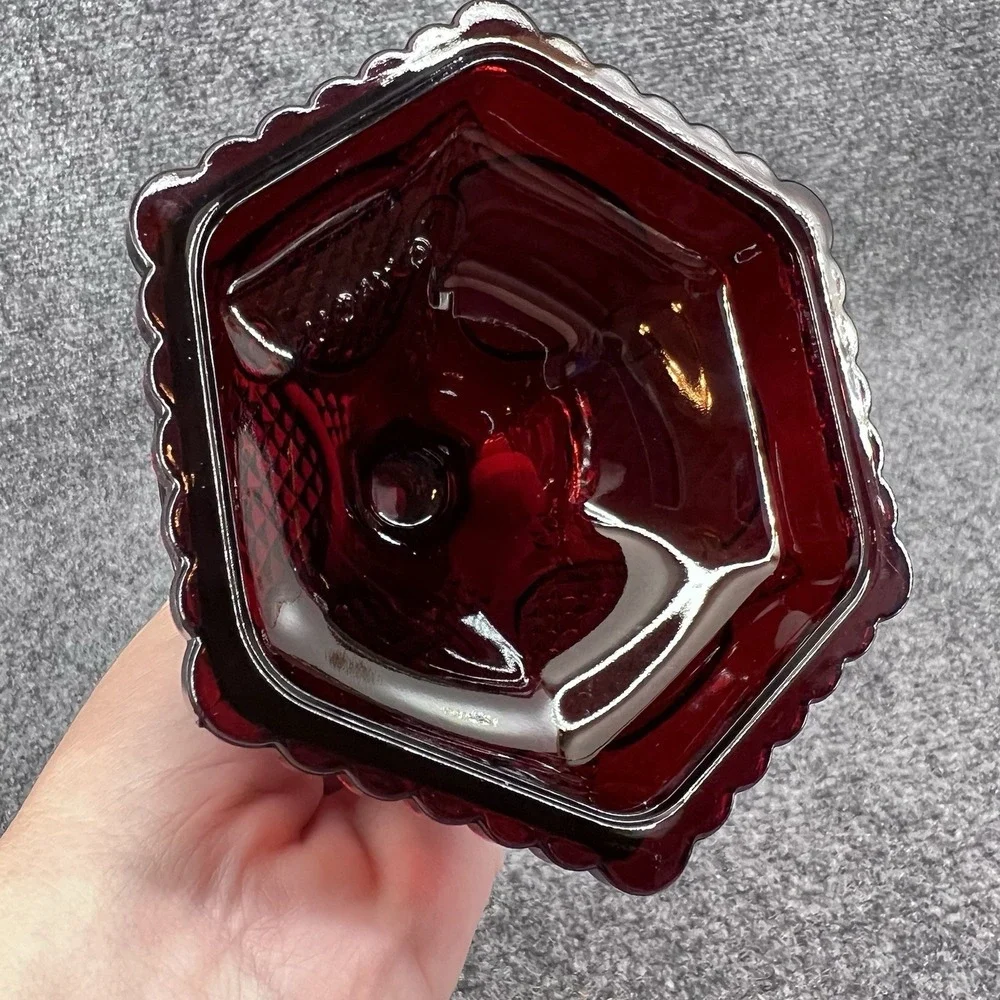 Vintage AVON Ruby Red 1876 Cape Cod Hurricane Lamp Base Candle Holder 4.5